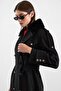 Removable Fur Metal Button Detailed Premium Fabric Coat Black 3197 - 6