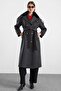 Removable Fur Metal Button Detailed Premium Fabric Coat Anthracite 3197 - 5