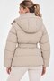 Women's Hooded Puffer Coat Beige Belted Cold Weather Coat - 3
