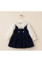 Pearl Button Detailed Velvet Dress with Baby Collar and Ribbon Detailed Blouse, Two-Piece Girls' Dress - 3