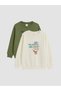 Khaki Dinosaur Printed Boys' 2-Piece Sweatshirt
