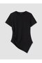 Black Asymmetrical Cut Gathered Blouse - 2