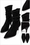 Women's Pointed Heeled Bellows Suede Boots Black1 - 3