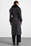 Removable Fur Metal Button Detailed Premium Fabric Coat Anthracite 3197 - 7