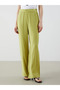 Green Wide Leg Women's Trousers with Elastic Waist - 2