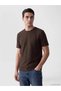 Brown Crew Neck Textured Men's T-Shirt