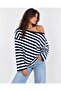 Women's Navy Blue Striped Off-Shoulder Long Striped Blouse