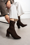 Brown Luxury Suede Stretch Boots with Pointed Toe and Thick Heels - 4