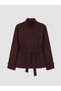 Burgundy High Collar Belted Oversize Women's Trench Coat - 4