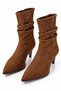 Women's Pointed Heeled Bellows Suede Boots Brown