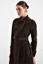 Snap Detailed Raglan Sleeve Double Breasted Overcoat Brown 6912 - 5