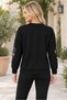 Women's Long Sleeve Off Shoulder Round Neck Leaf Pattern Motif Soft Textured Lycra Flexible Comfortable Daily Black Sweater - 3