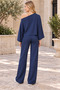 Women's Boat Neck Long Sleeve Bat Sleeve Stretchy Soft Stylish Sweatshirt and Elastic Waist Wide Leg Stretchy Soft Elegant Pants Navy Blue Two-Piece Set - 4