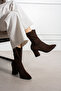 Brown Luxury Suede Stretch Boots with Pointed Toe and Thick Heels