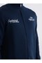 Navy Blue Stand Collar Embroidered Men's Knitwear Cardigan - 3