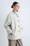Women's Stand Collar Buttoned Short Coat with Pocket Detail, Long Sleeve, Comfortable Fit Winter Jacket - Stone - 3