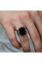 Silver Onyx Stone Patterned Men's Ring - 6