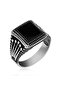 Silver Onyx Stone Crown Patterned Men's Ring - 5