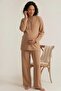 Avelia Pregnant and Maternity Hooded Wide Sleeve Sweatshirt Ribbed Stitched Drawstring Waist Tracksuit Set - 2