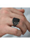 Silver Onyx Stone Patterned Men's Ring - 2