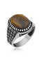 Silver Tiger Eye Stone Knitted Patterned Men's Ring - 6