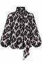 Leopard Patterned Scarf Collar Blouse - 8647