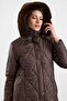 Removable Fur Hooded Zipper Closure Quilted Coat Brown 6923 - 4