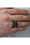 Silver Onyx Stone Embroidered Men's Ring - 5