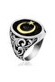 Silver Side Patterned Moon Star Men's Ring - 8