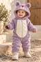 Baby girl romper teddy bear hooded plush zippered welsoft one-piece jumpsuit 0-3-6-9-12 months - 2