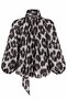 Leopard Patterned Scarf Collar Blouse - 8647 - 2