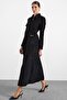 Stone Decorated Soft Touch Overcoat Black 6915 - 5
