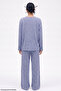 Blue Leopard Printed Knitted Pajama Set 8078 - 4