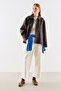 Plaid Patterned Woolen Short Coat Brown - 3