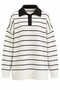 White Brown Striped Polo Collar Sweater - 2Y1510