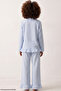 Blue Plaid Patterned Ruffle Soft Tuşe Winter Buttoned Knitted Pajamas Set 8077 - 4