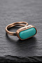 Women's Copper Ring Rectangular Turquoise (Turquoise) Natural Stone Adjustable Bohemian Copper Ring - 3