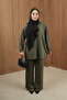 Women's Black Draped Two-Piece Set - Crew Neck Oversize Tunic Pantalon Hijab Set