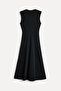 Women's Black A-Form Pleated Midi Dress - 2