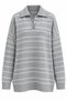 Gray White Striped Polo Collar Sweater - 2Y1510