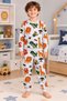Boy's Cotton Gray Safari Print Long Sleeve Seasonal Pajamas Set