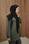 Women's Black Draped Two-Piece Set - Crew Neck Oversize Tunic Pantalon Hijab Set - 3