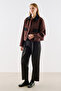 Velvet Collar Pocketed Short Jacket Brown - 5