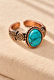 Women's Copper Bracelet Ring Set with Turquoise (Turquoise) Natural Stone Oval Engraved Women's Copper Set - 6
