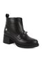 Women's Boots 26K-8675 Black Genuine Leather Metal Buckle Belted Thick Block Heeled Stylish Classic Boo