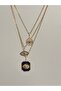 Steel triple necklace with evil eye charm
