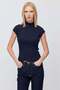 Women's High Neck Ribbed Short Sleeve Blouse