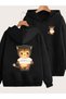 Unisex Black Bonjour Cat Printed Front and Back Zippered Sweatshirt Printed Premium Oversize T-Shirt