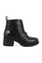 Women's Boots 26K-8675 Black Genuine Leather Metal Buckle Belted Thick Block Heeled Stylish Classic Boo - 2