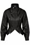 Black Collared Leather Jacket with Belt - 8680
